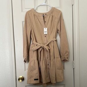 Tan Button-Up Dress with Belt